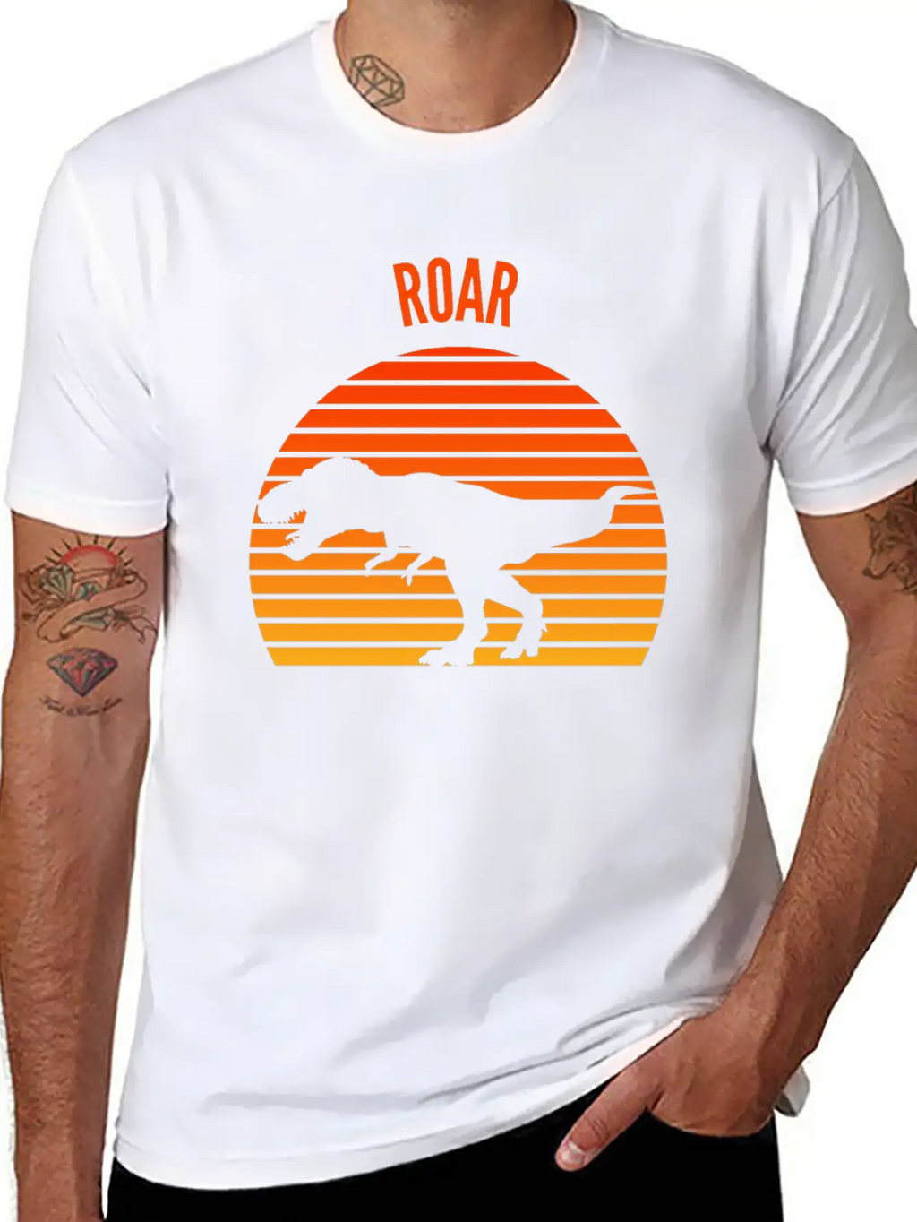 Roar Dinosaurs Vintage Sunset Design Unisex Casual T-Shirt – Clean Design For Daily Comfort