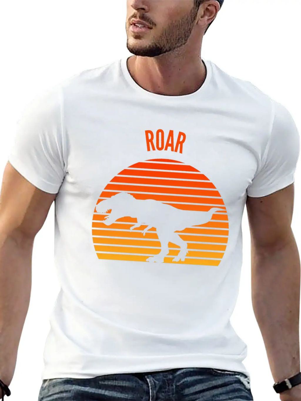 Roar Dinosaurs Vintage Sunset Design Unisex Casual T-Shirt – Clean Design For Daily Comfort