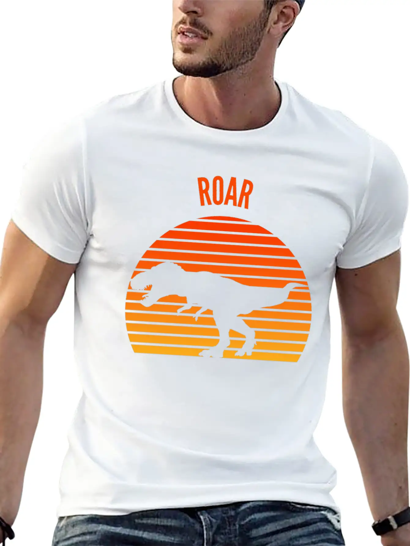 Roar Dinosaurs Vintage Sunset Design Unisex Casual T-Shirt – Clean Design For Daily Comfort