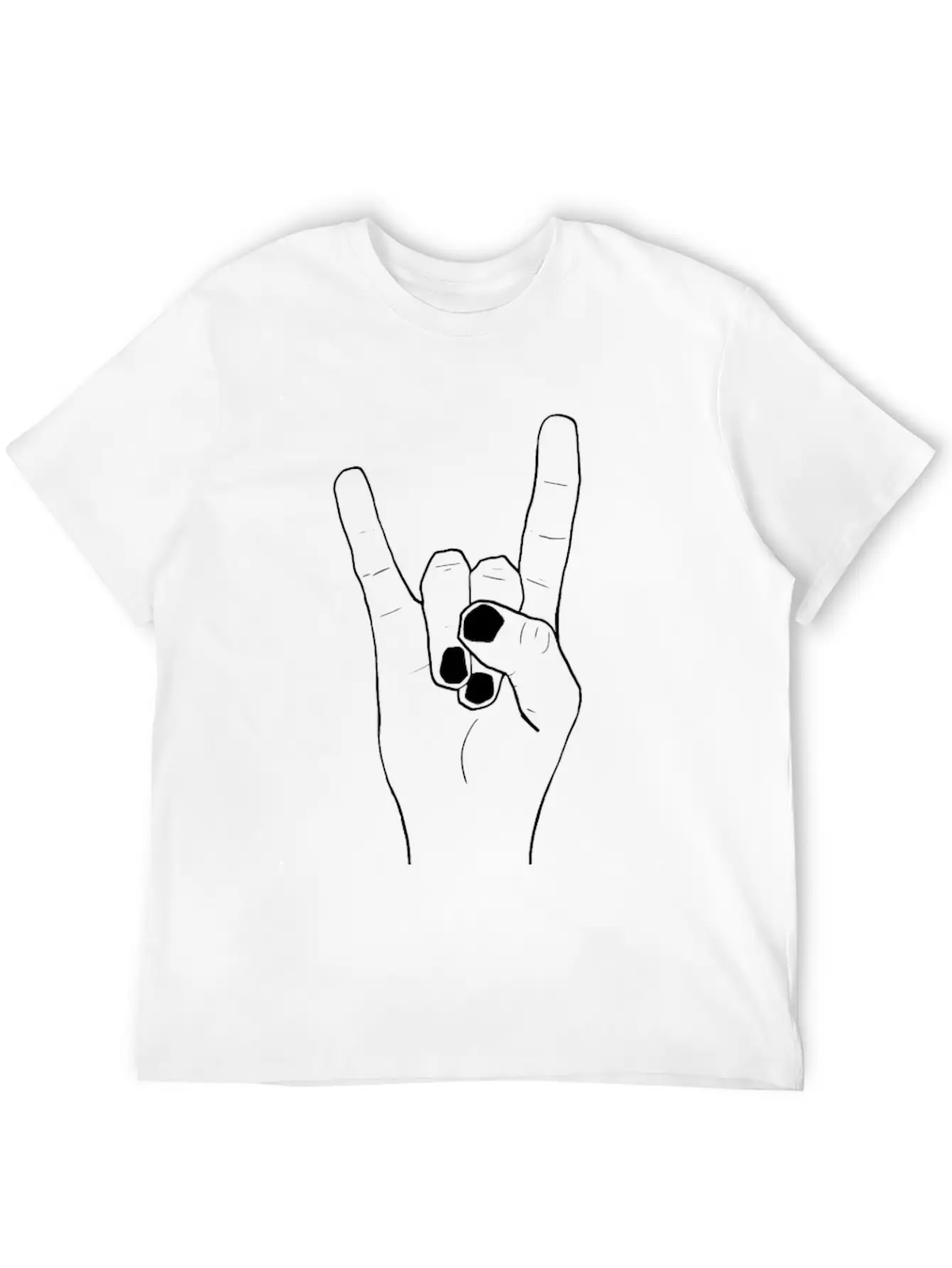 Rock Hands Devilhorns (black Lines) Essential Cotton Tee For Daily Outfits – Unisex Style