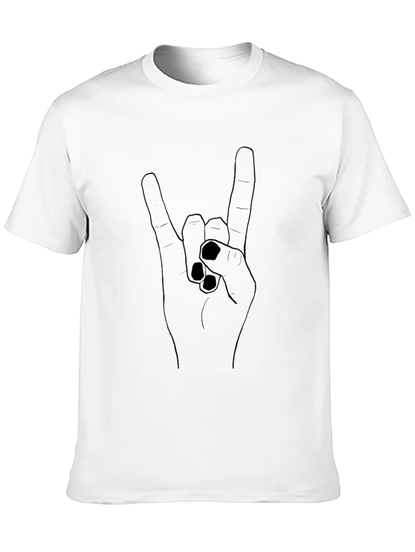 Rock Hands Devilhorns (black Lines) Essential Cotton Tee For Daily Outfits – Unisex Style