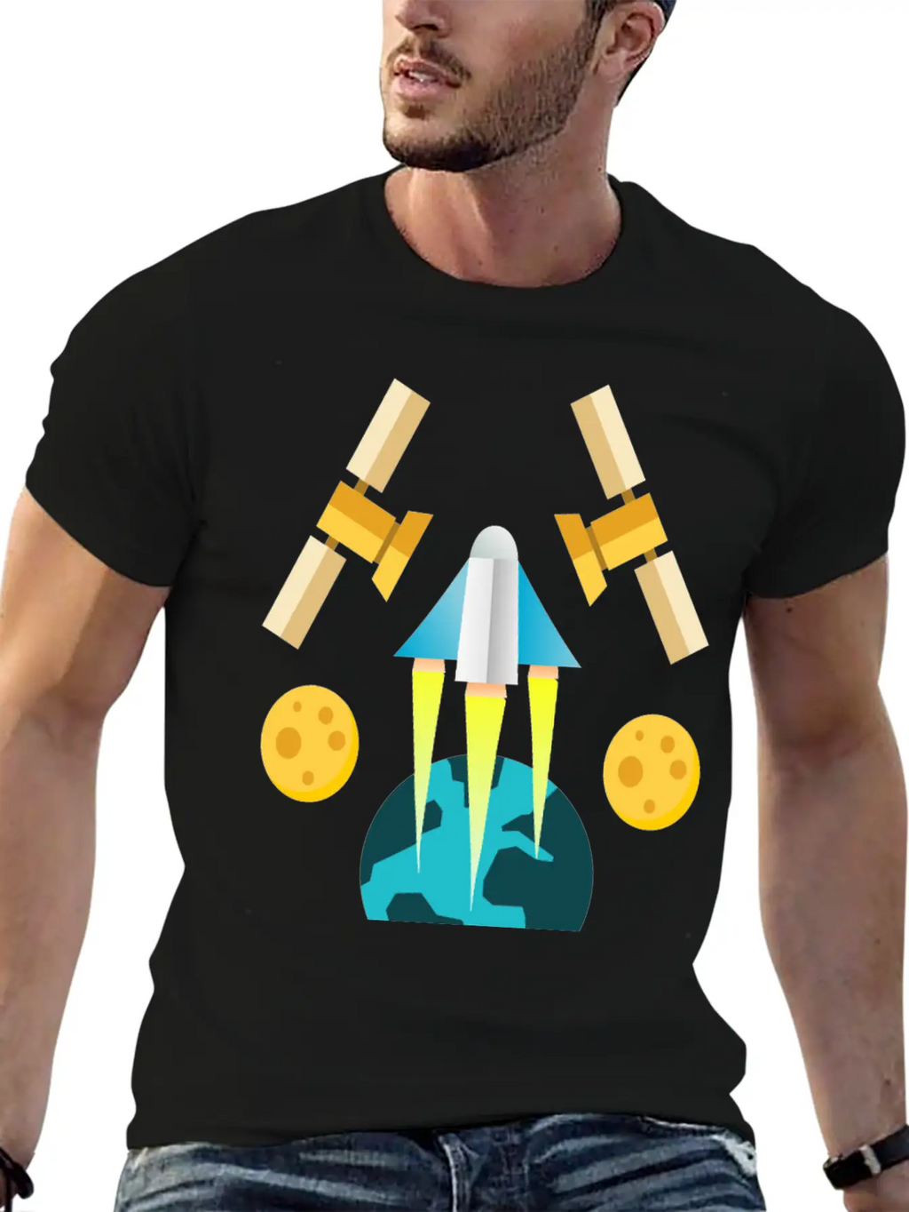 Rocket In Space Unisex Short Sleeve Soft Cotton T-Shirt – Casual Everyday Wear