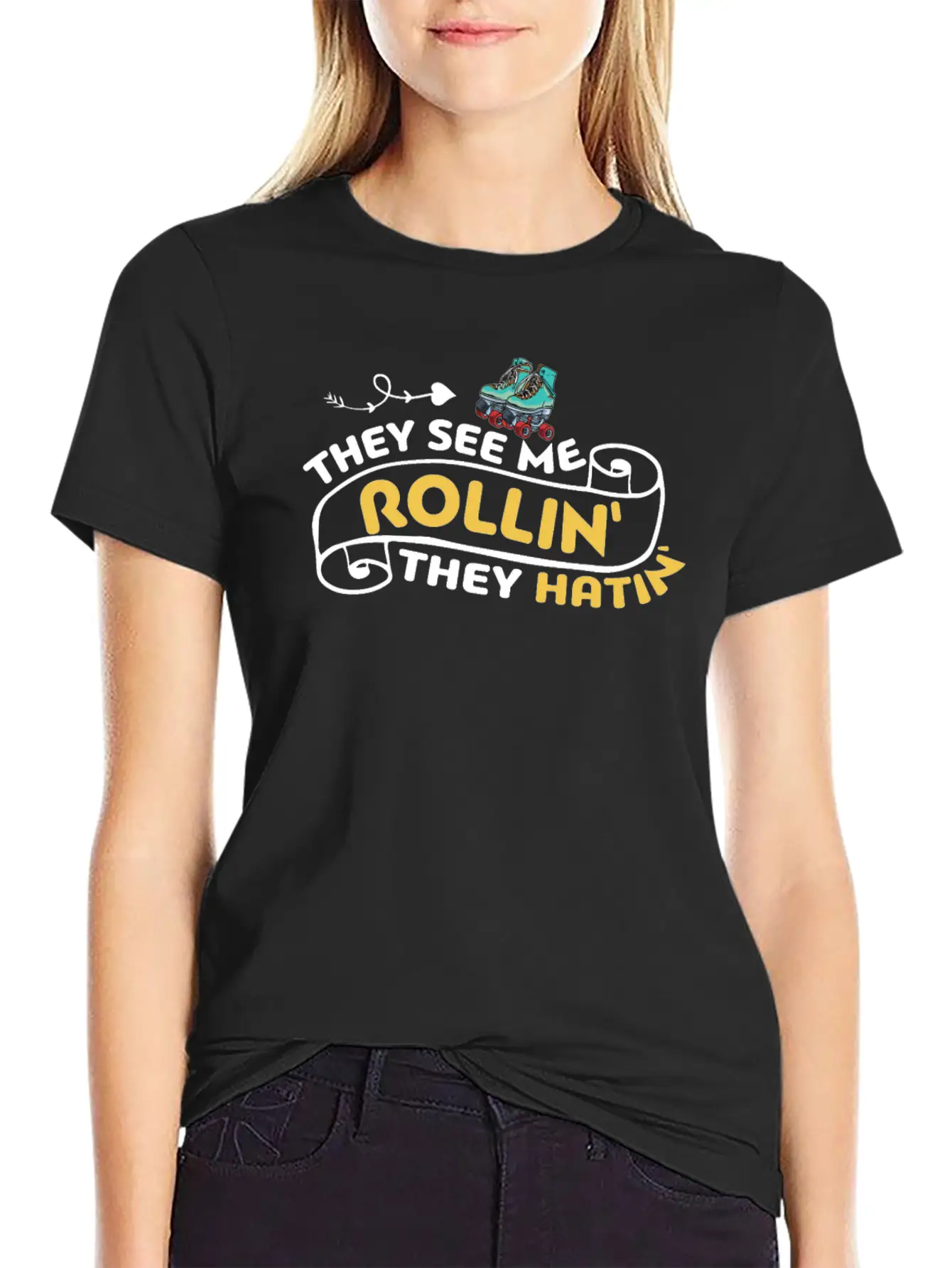Roller Skating They See Me Rollin' They Hatin' Ska Unisex Casual T-Shirt – Clean Design For Daily Comfort