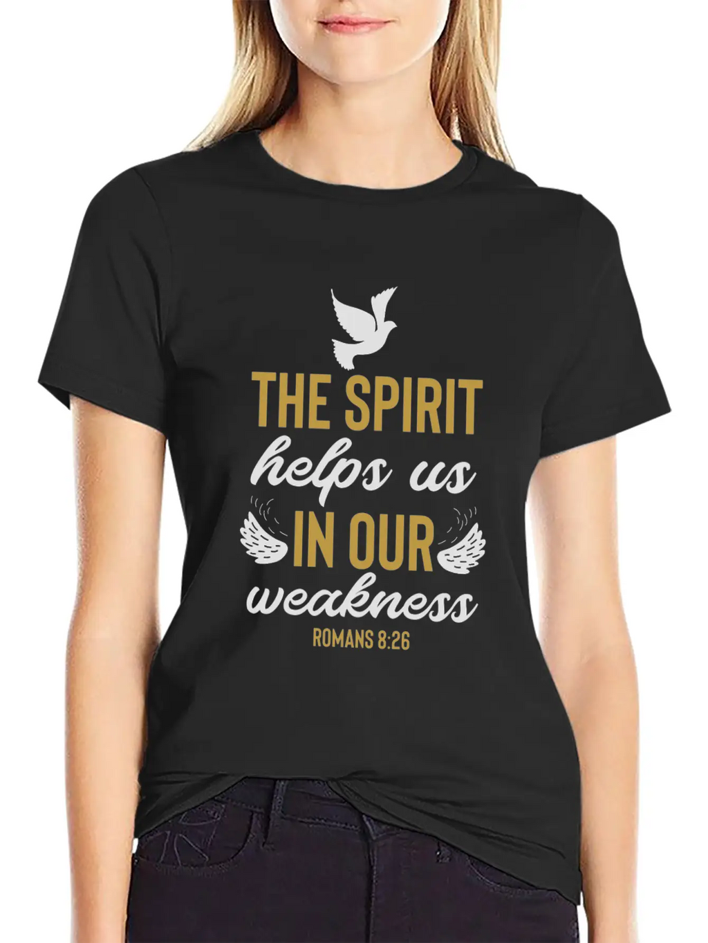 Romans 8 26 Christian Bible Verse Quote Breathable Soft Cotton T-Shirt – Timeless Casual Look