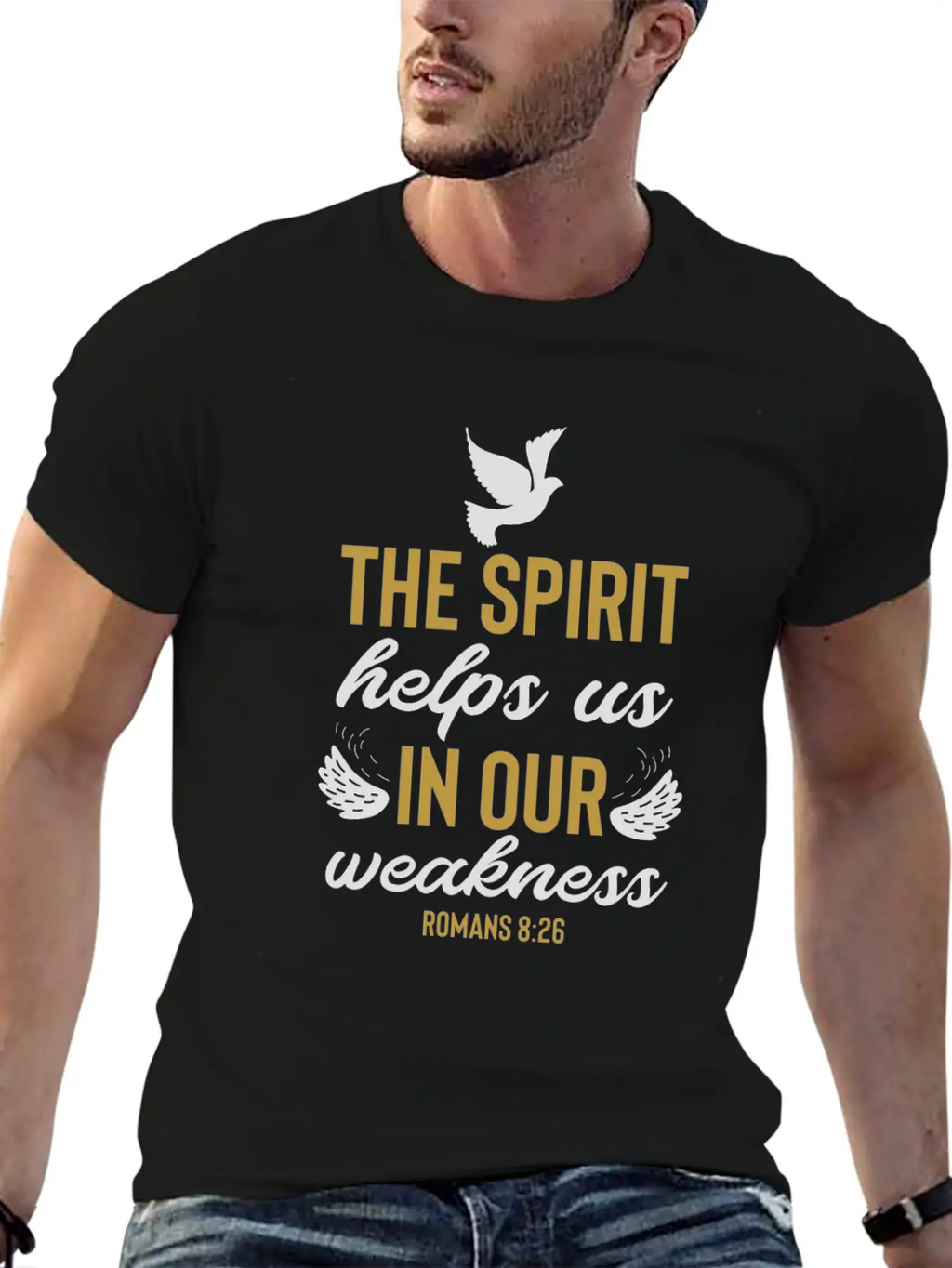 Romans 8 26 Christian Bible Verse Quote Breathable Soft Cotton T-Shirt – Timeless Casual Look