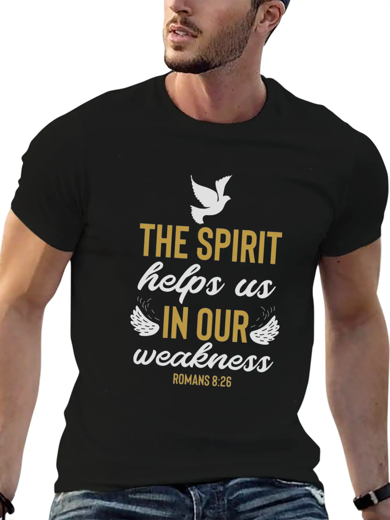 Romans 8 26 Christian Bible Verse Quote Breathable Soft Cotton T-Shirt – Timeless Casual Look