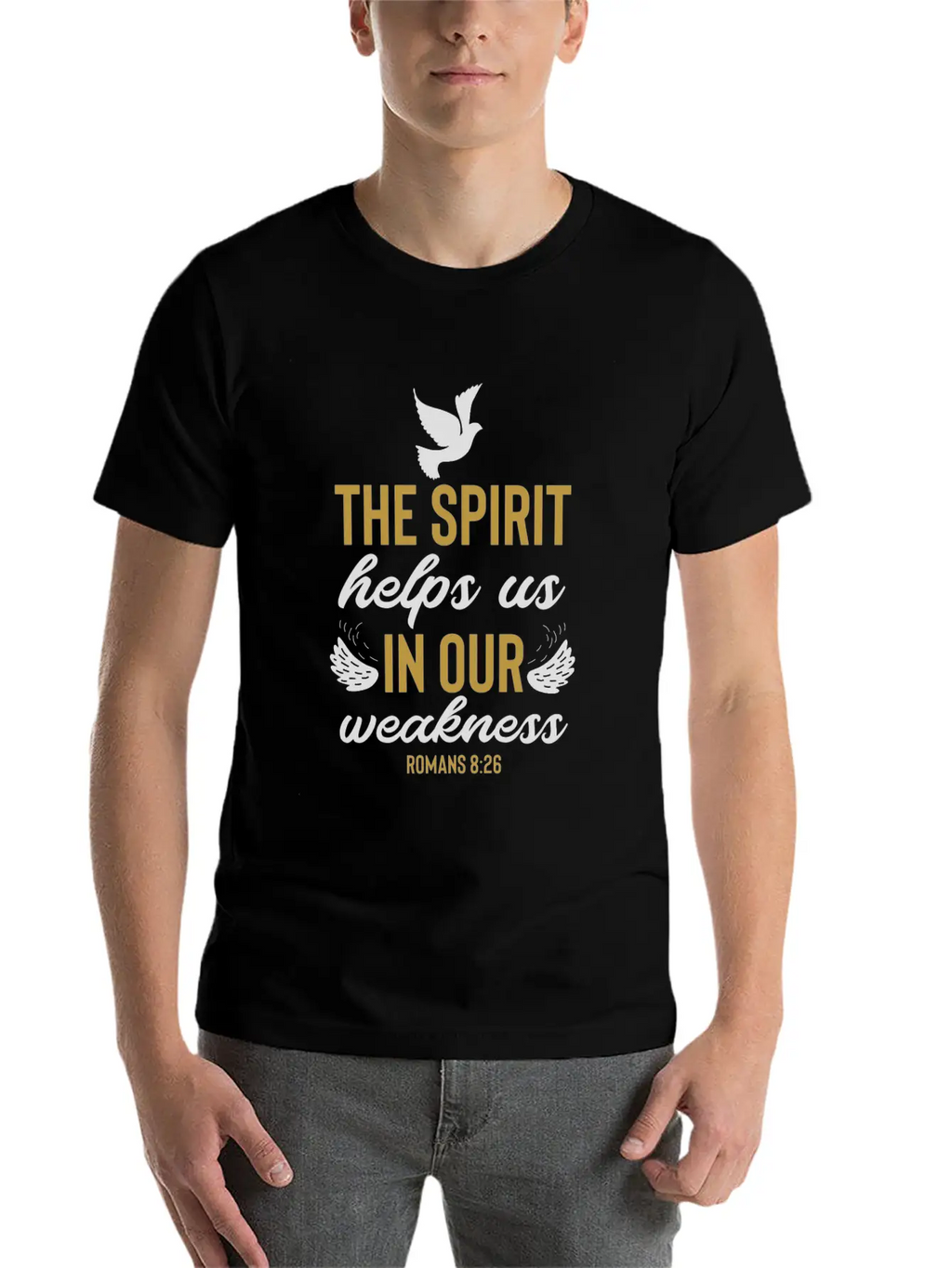 Romans 8 26 Christian Bible Verse Quote Breathable Soft Cotton T-Shirt – Timeless Casual Look