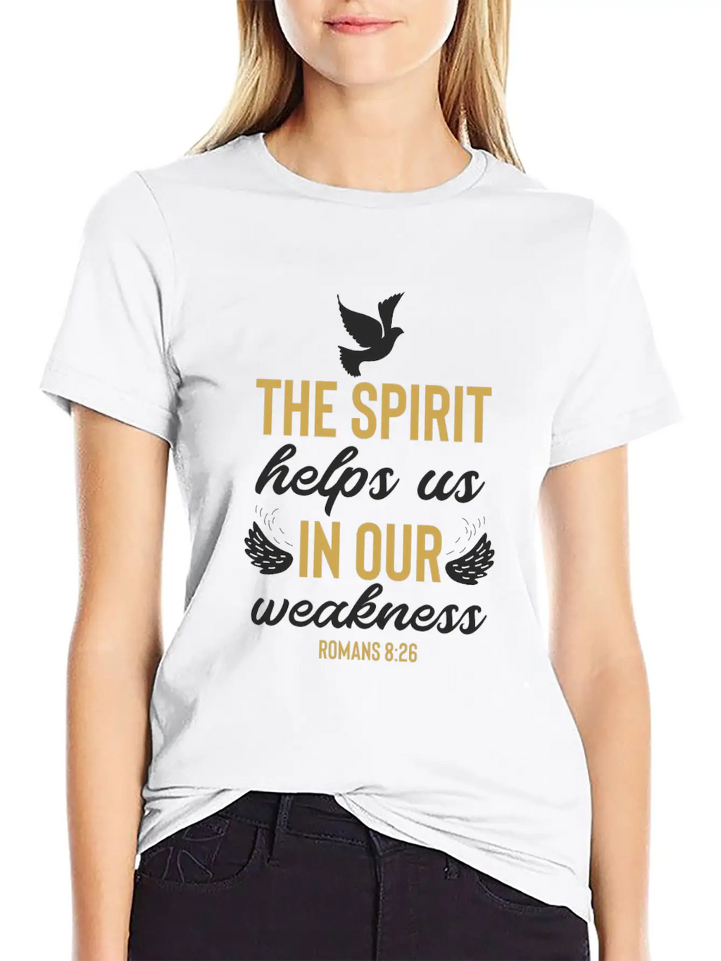 Romans 8 26 Christian Bible Verse Quote Breathable Soft Cotton T-Shirt – Timeless Casual Look