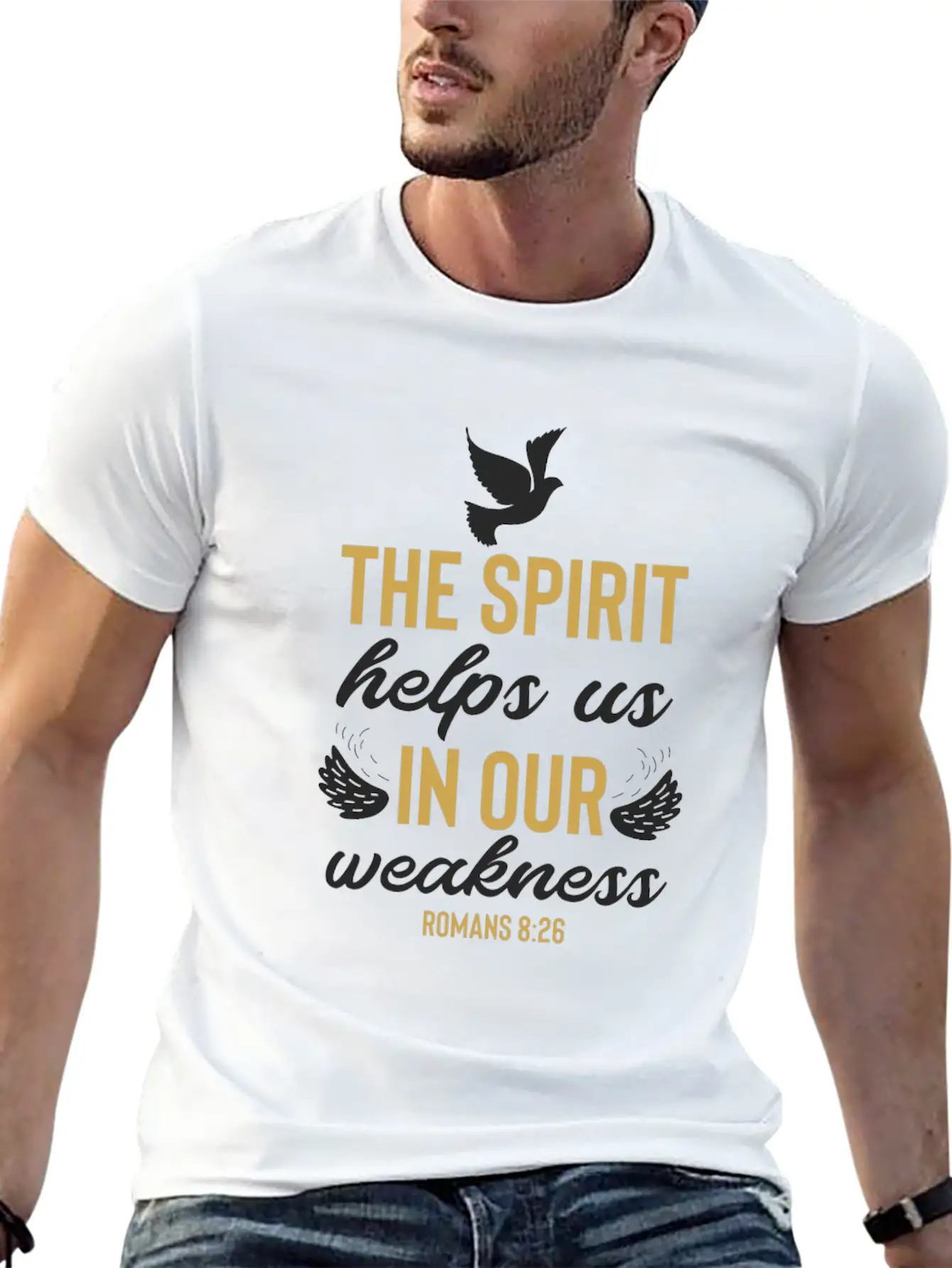 Romans 8 26 Christian Bible Verse Quote Breathable Soft Cotton T-Shirt – Timeless Casual Look