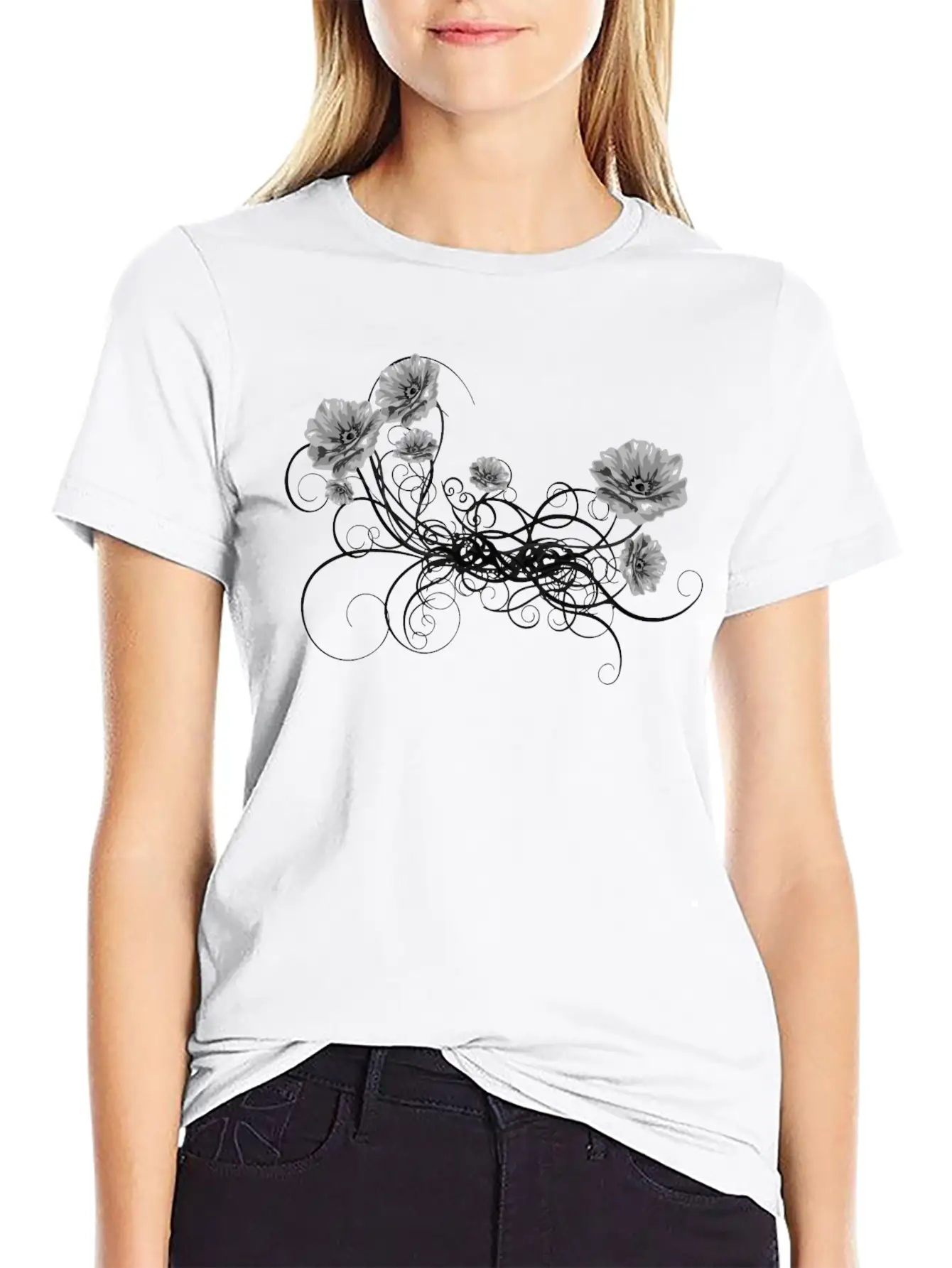Rose Floral Flourish 7 Unisex Short Sleeve Soft Cotton T-Shirt – Casual Everyday Wear
