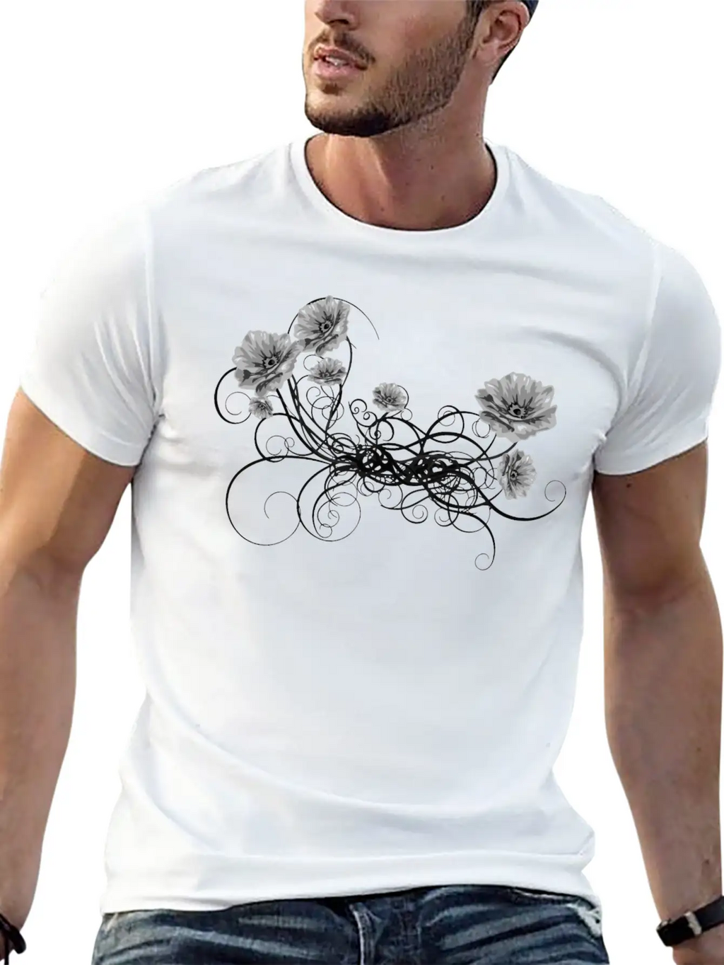 Rose Floral Flourish 7 Unisex Short Sleeve Soft Cotton T-Shirt – Casual Everyday Wear