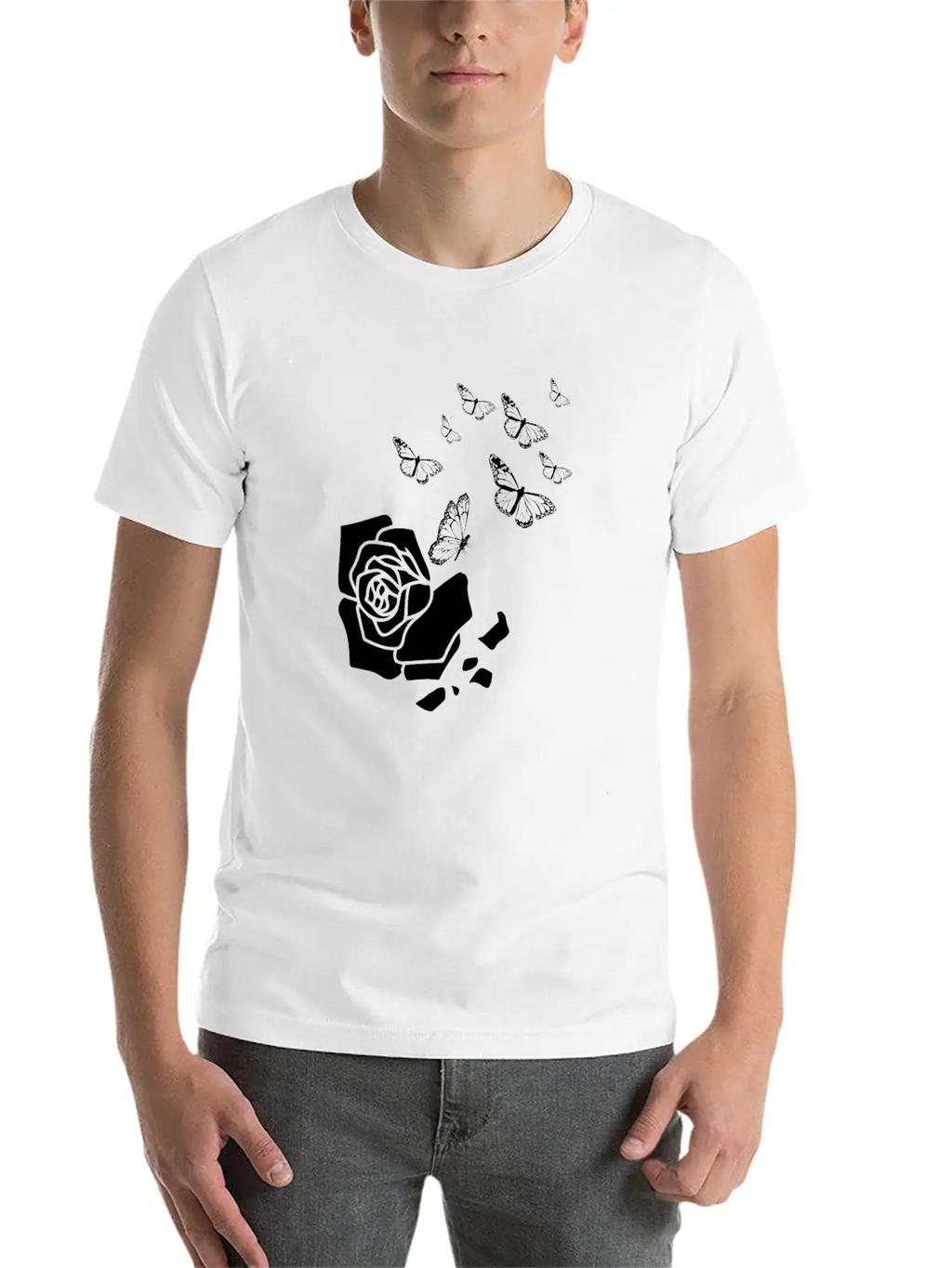 Rose Gardening Butterfly Essential Cotton Tee For Daily Outfits – Unisex Style