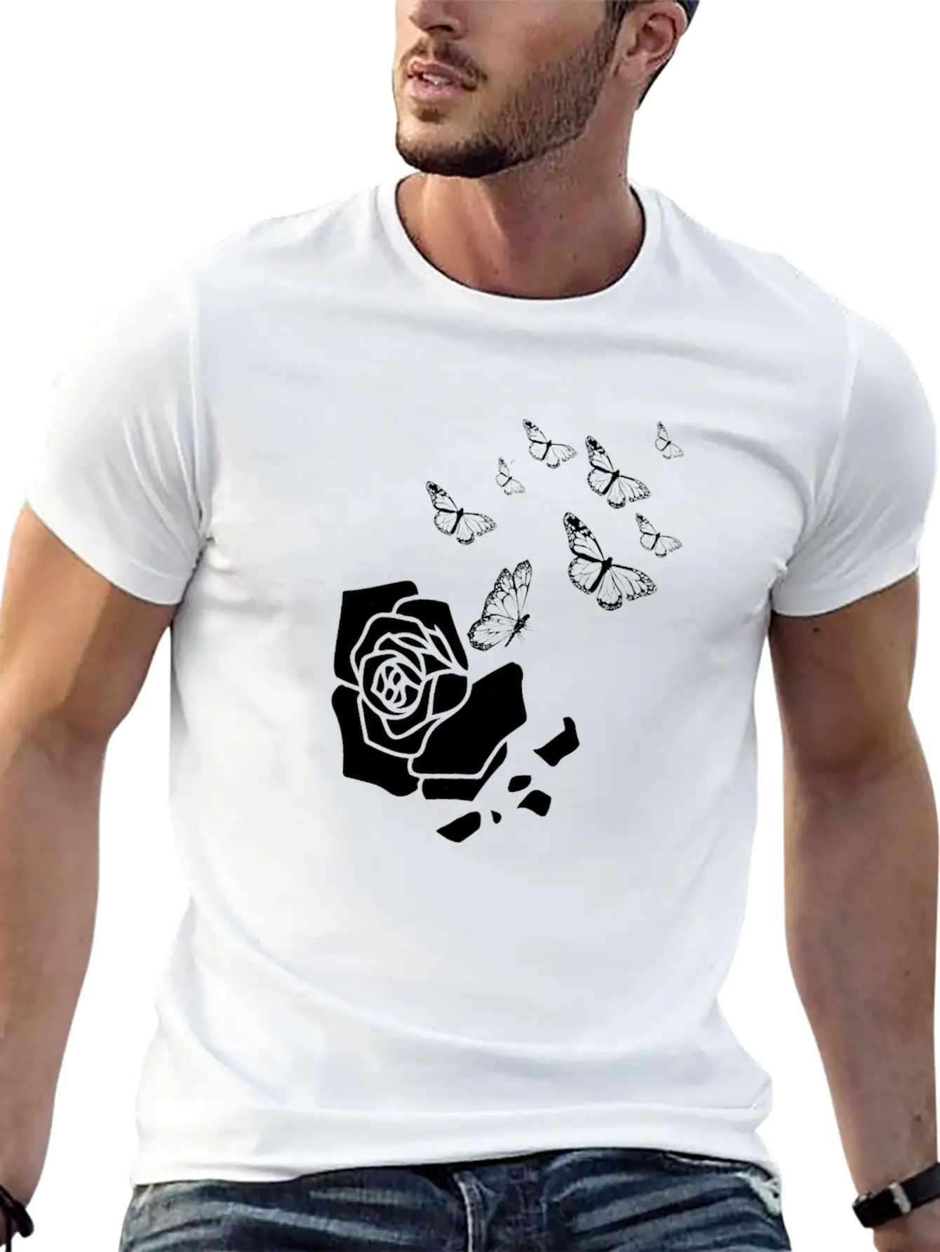 Rose Gardening Butterfly Essential Cotton Tee For Daily Outfits – Unisex Style