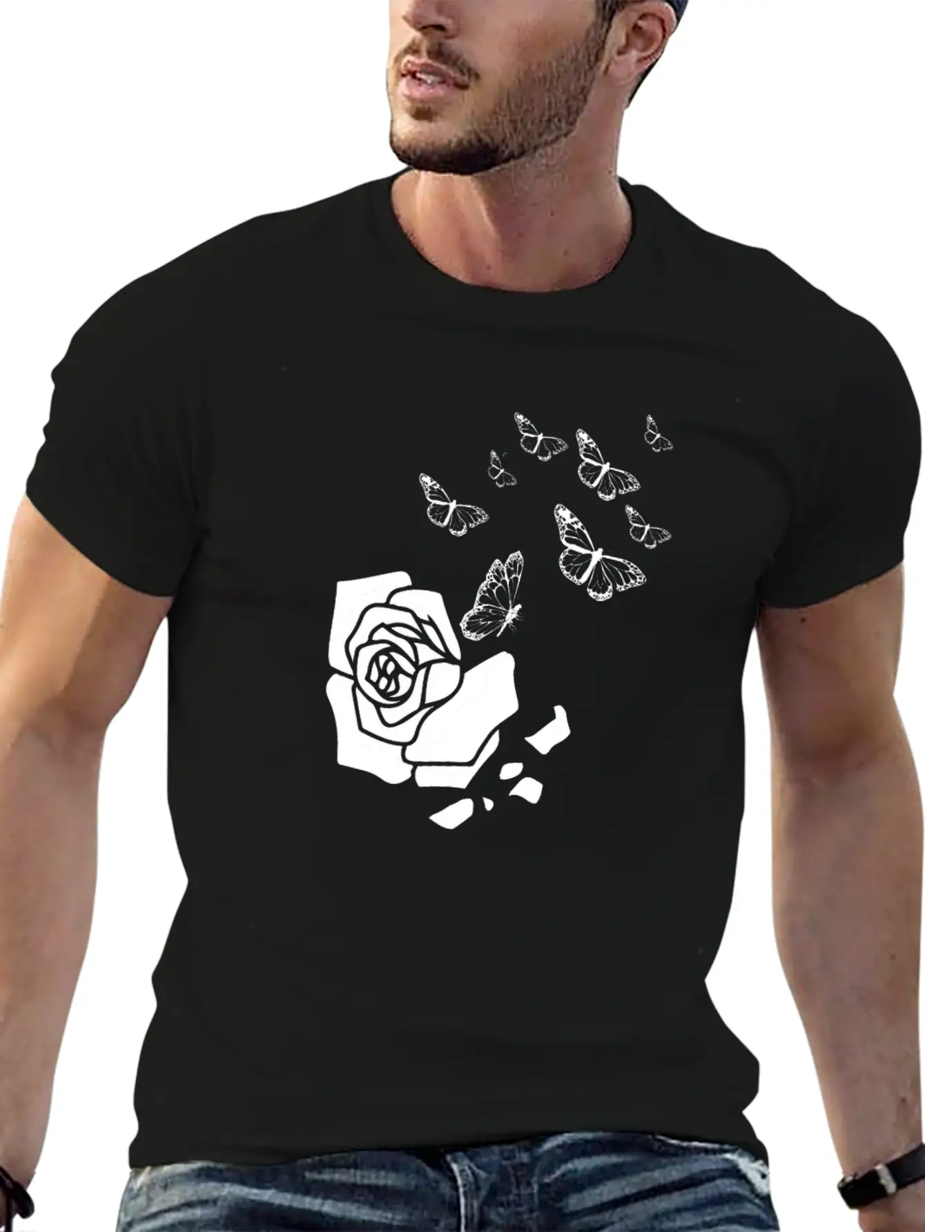 Rose Gardening Butterfly Essential Cotton Tee For Daily Outfits – Unisex Style