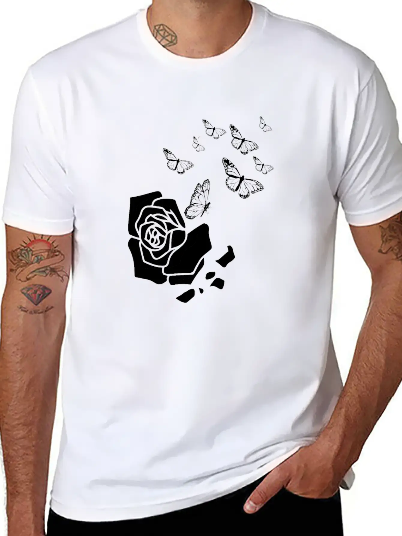 Rose Gardening Butterfly Essential Cotton Tee For Daily Outfits – Unisex Style