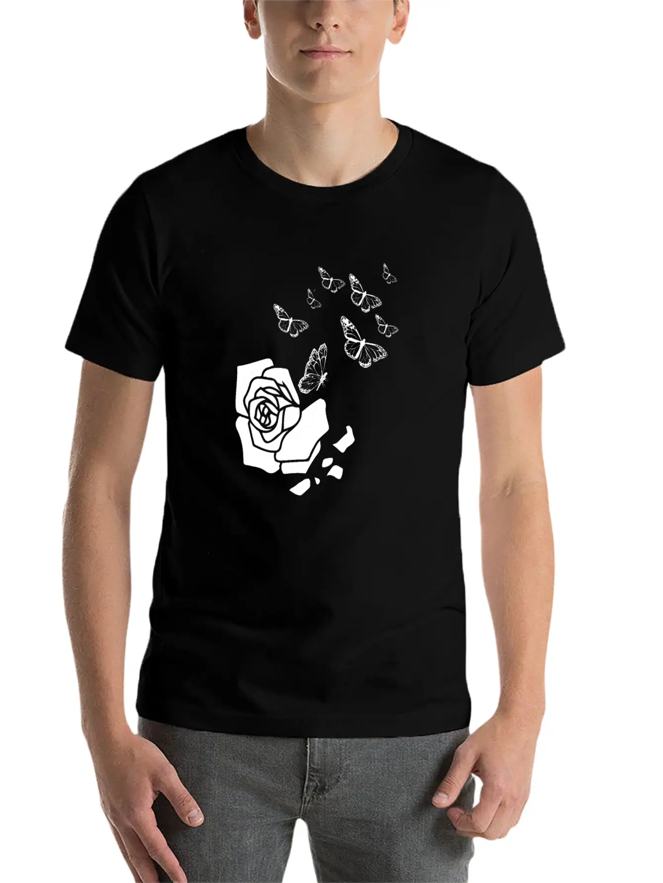 Rose Gardening Butterfly Essential Cotton Tee For Daily Outfits – Unisex Style
