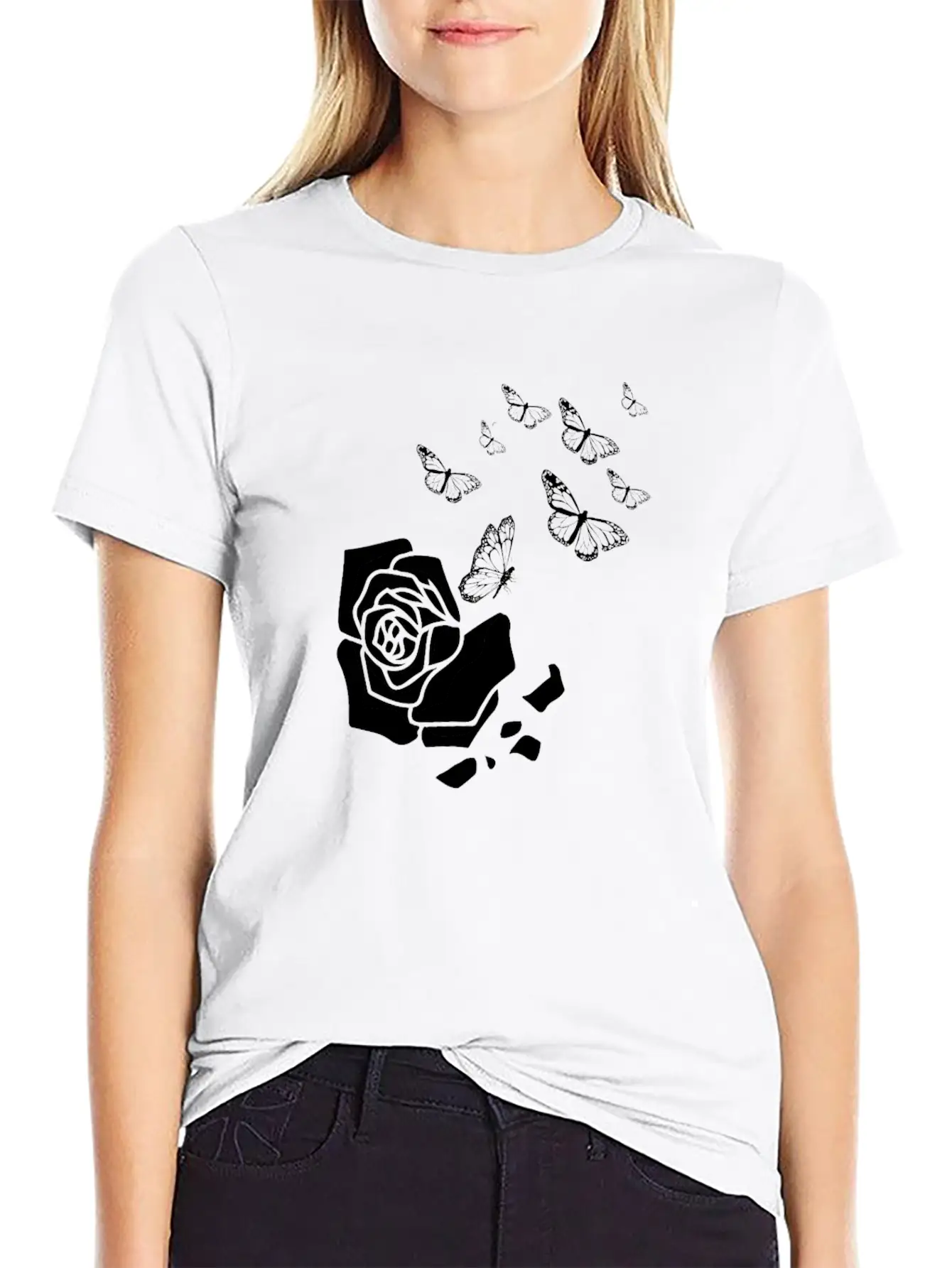 Rose Gardening Butterfly Essential Cotton Tee For Daily Outfits – Unisex Style
