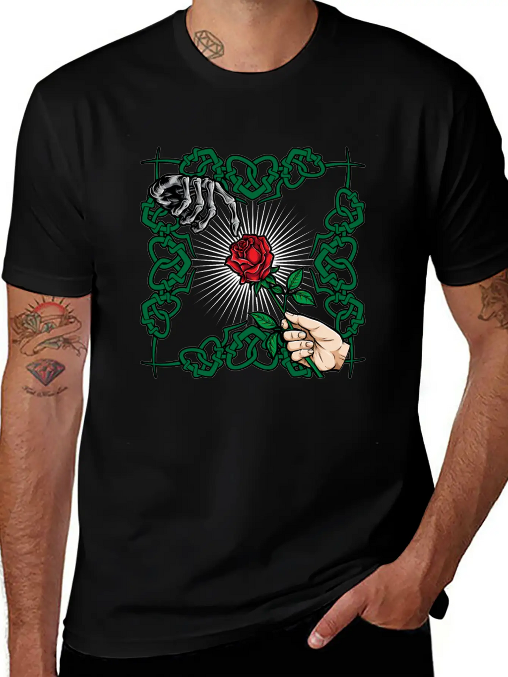 Rose Skeleton Hand Goth Clothes Emo Style Gifts Unisex Casual T-Shirt – Clean Design For Daily Comfort