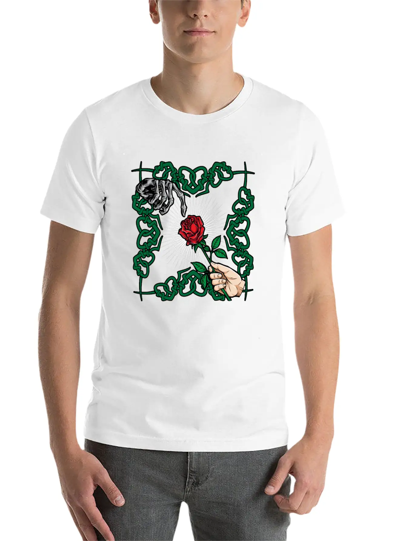 Rose Skeleton Hand Goth Clothes Emo Style Gifts Unisex Casual T-Shirt – Clean Design For Daily Comfort