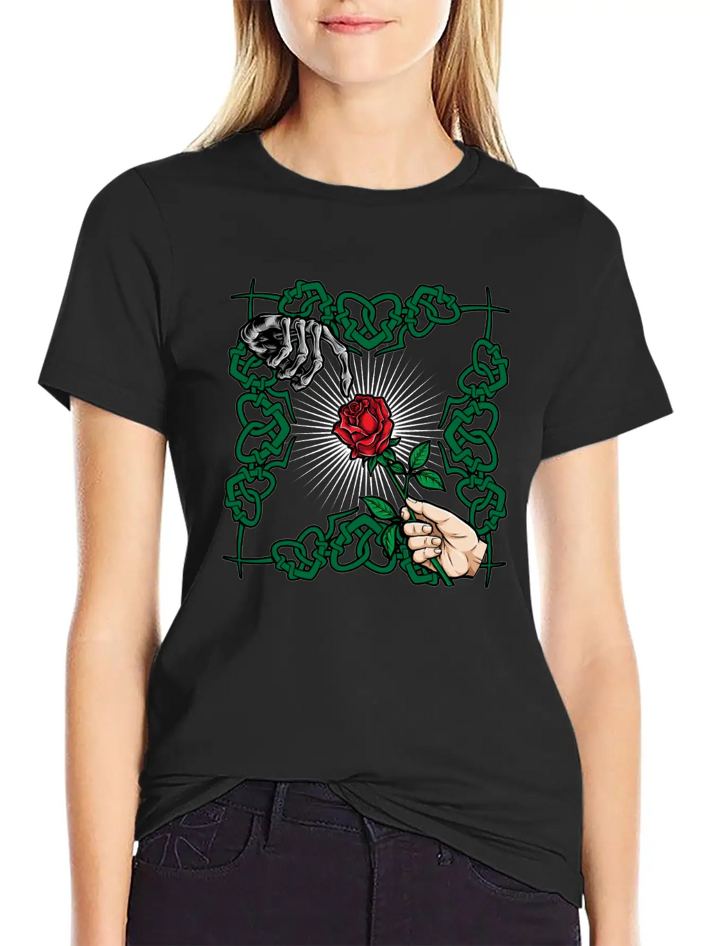 Rose Skeleton Hand Goth Clothes Emo Style Gifts Unisex Casual T-Shirt – Clean Design For Daily Comfort