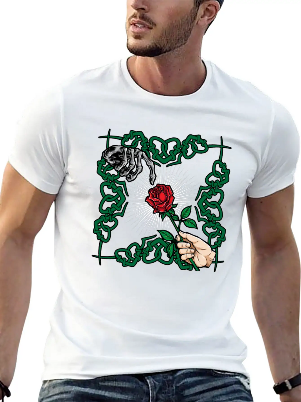 Rose Skeleton Hand Goth Clothes Emo Style Gifts Unisex Casual T-Shirt – Clean Design For Daily Comfort