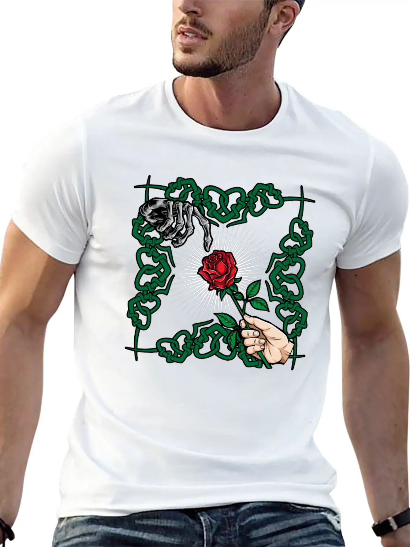 Rose Skeleton Hand Goth Clothes Emo Style Gifts Unisex Casual T-Shirt – Clean Design For Daily Comfort