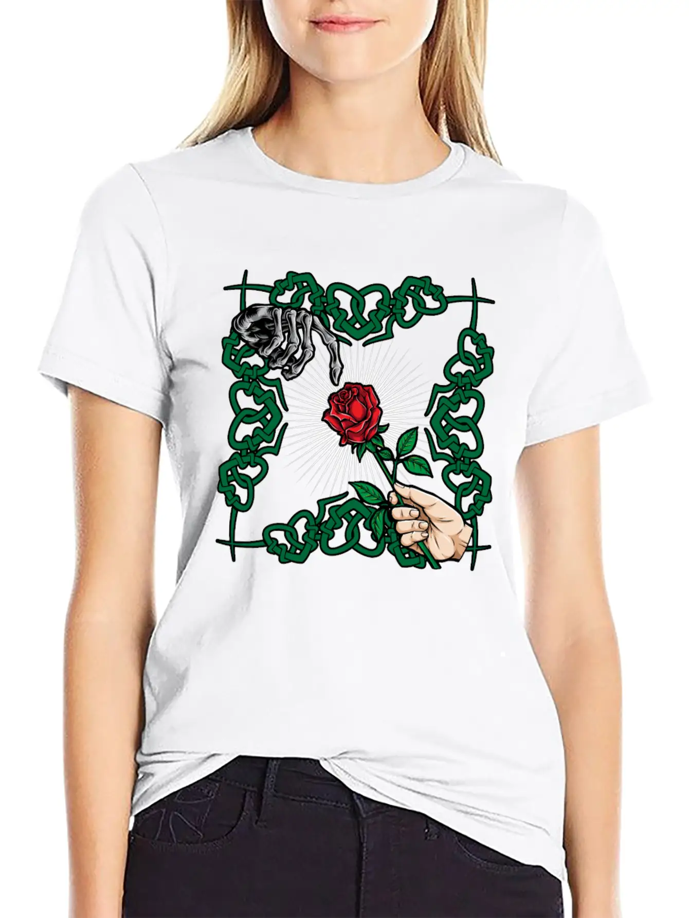 Rose Skeleton Hand Goth Clothes Emo Style Gifts Unisex Casual T-Shirt – Clean Design For Daily Comfort