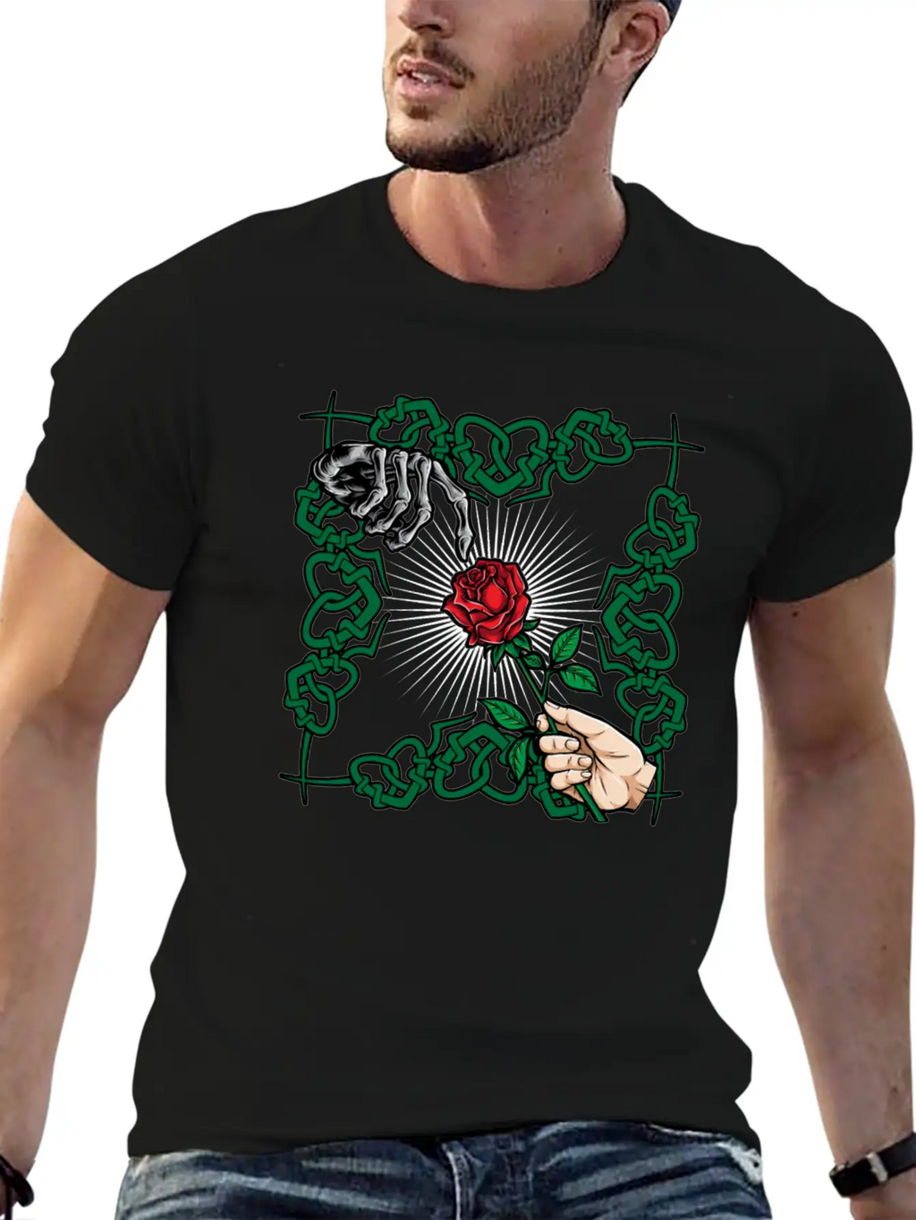 Rose Skeleton Hand Goth Clothes Emo Style Gifts Unisex Casual T-Shirt – Clean Design For Daily Comfort