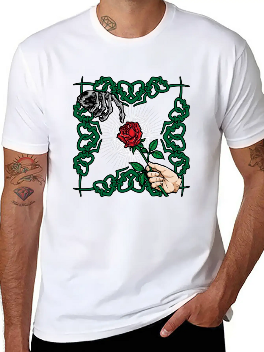 Rose Skeleton Hand Goth Clothes Emo Style Gifts Unisex Casual T-Shirt – Clean Design For Daily Comfort