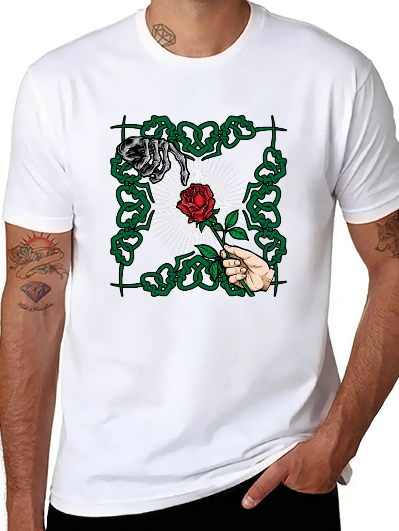 Rose Skeleton Hand Goth Clothes Emo Style Gifts Unisex Casual T-Shirt – Clean Design For Daily Comfort
