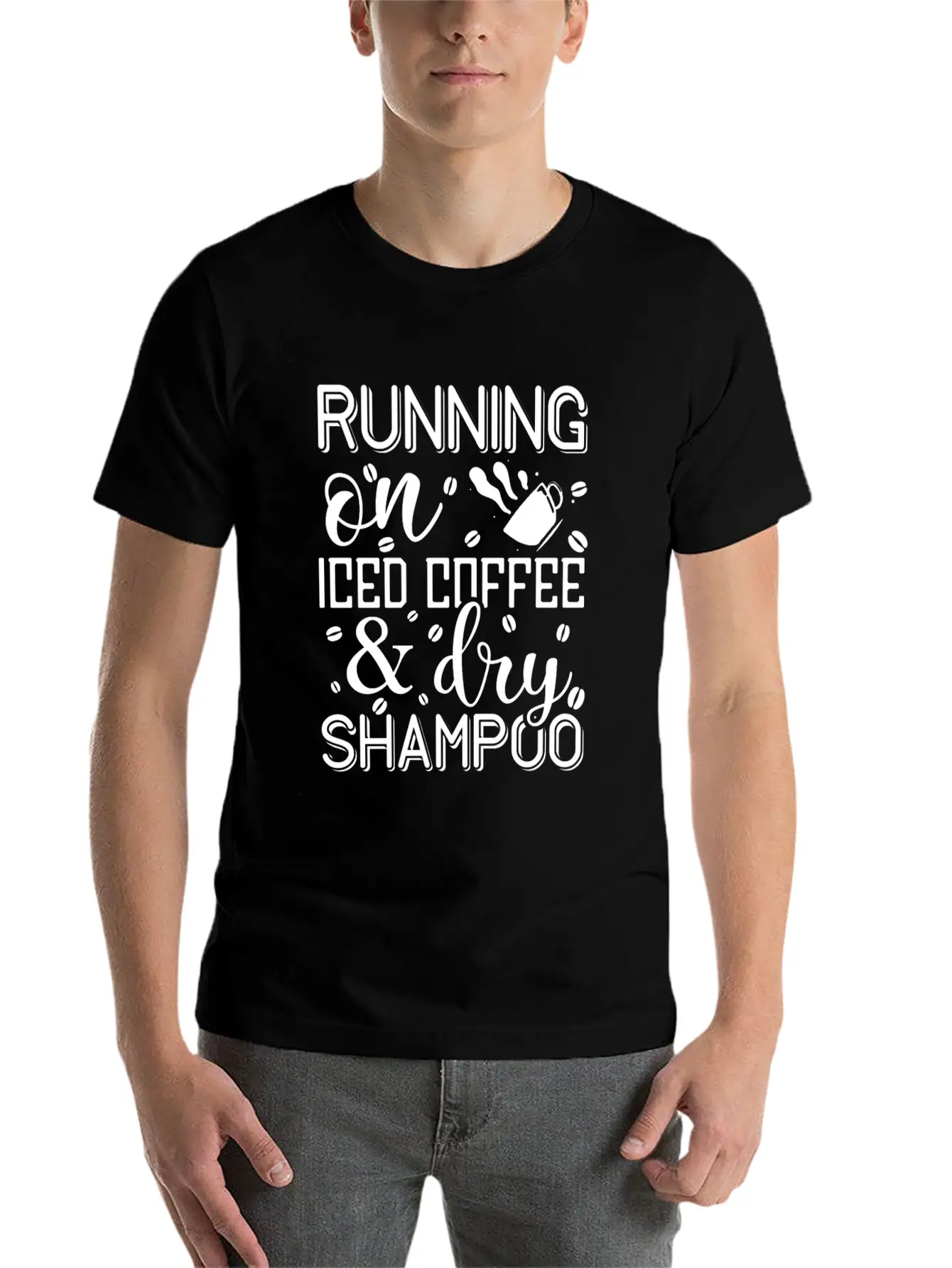 Running On Iced Coffee & Dry Shampoo Unisex Casual T-Shirt – Clean Design For Daily Comfort