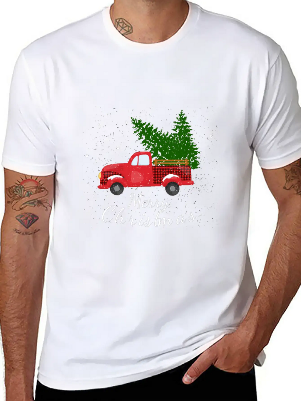 Rustic Retro Farm Car Truck Wagon Christmas Fir Tr Essential Cotton Tee For Daily Outfits – Unisex Style