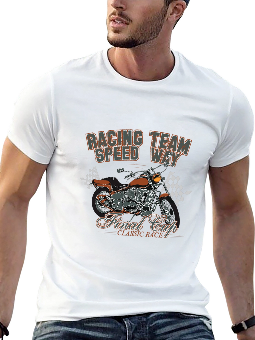 Racing Team T-Shirt with Motorcycle Graphic