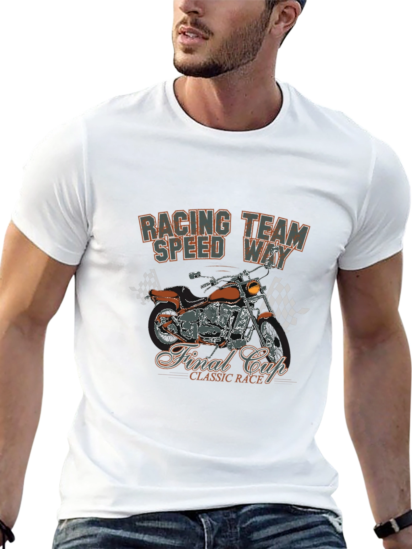 Racing Team T-Shirt with Motorcycle Graphic