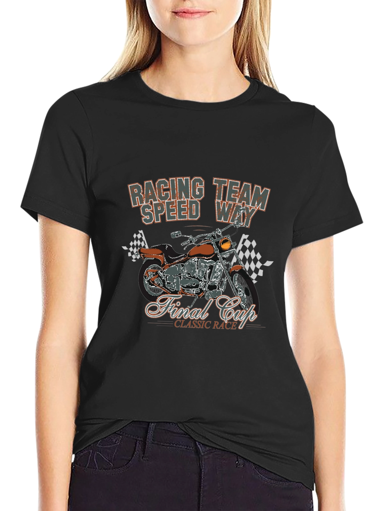 Racing Team T-Shirt with Motorcycle Graphic
