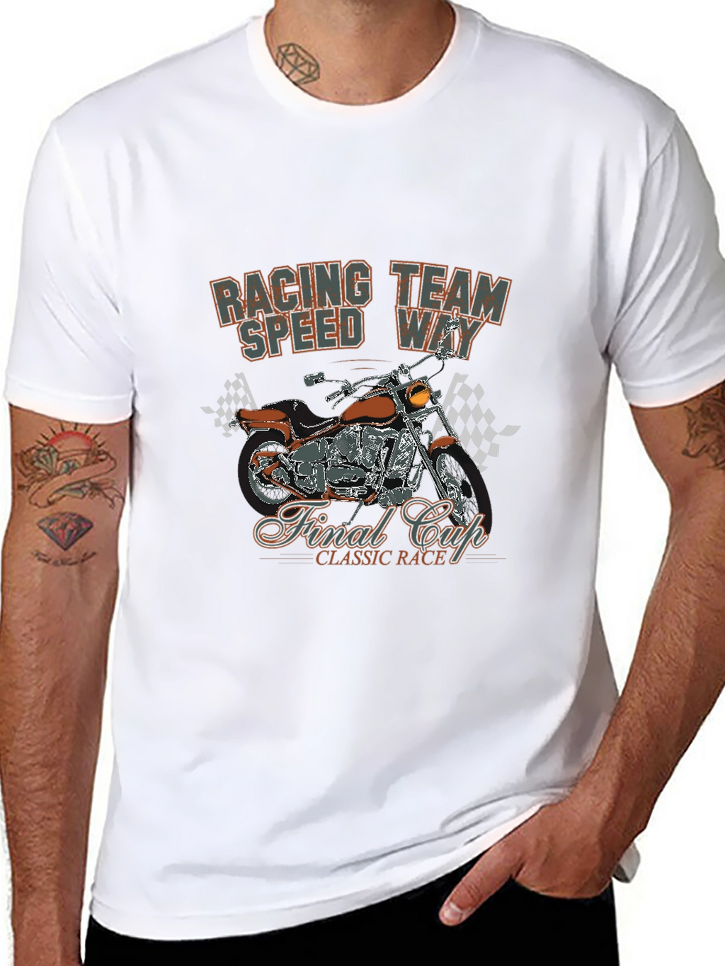 Racing Team T-Shirt with Motorcycle Graphic