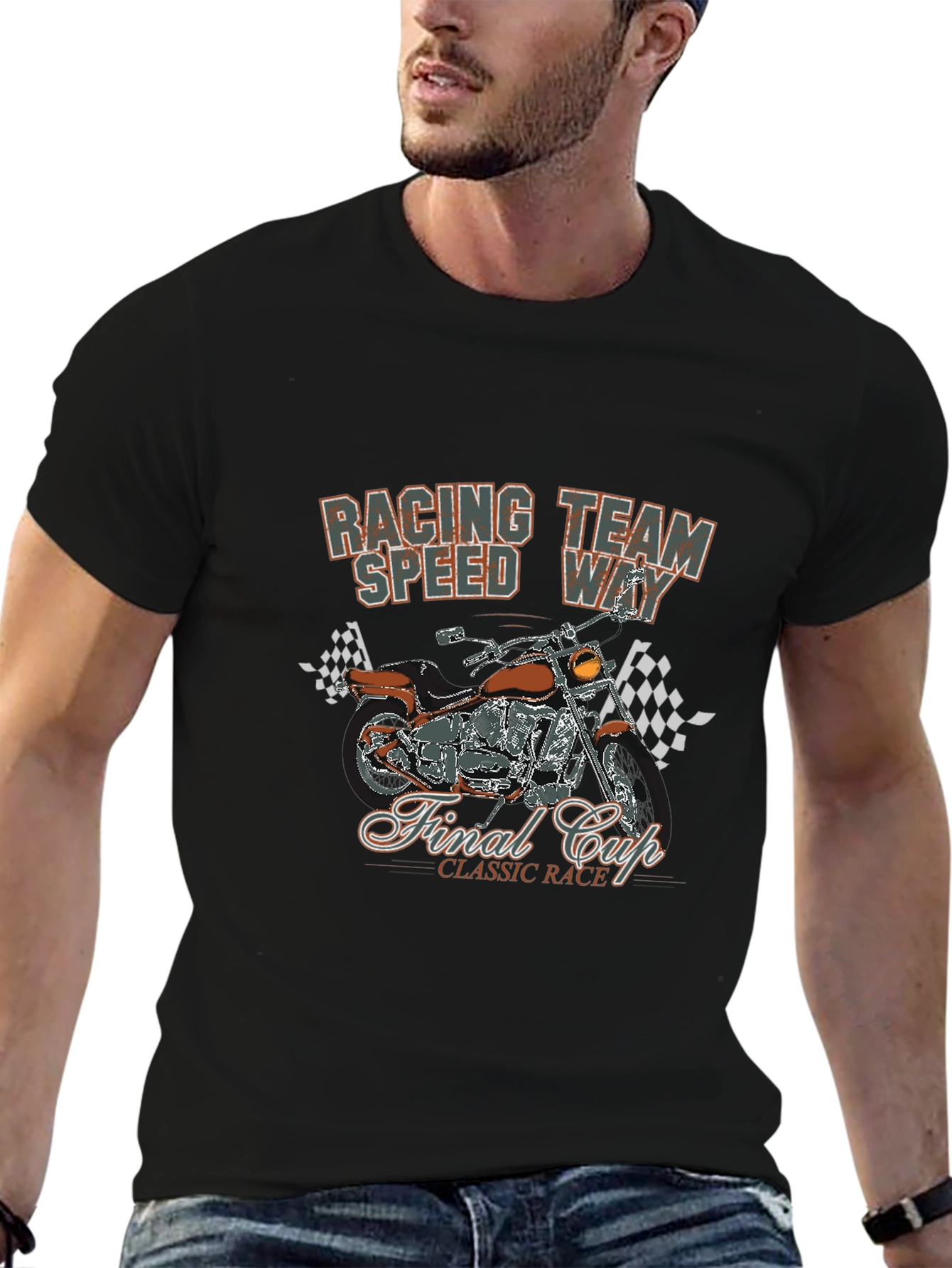 Racing Team T-Shirt with Motorcycle Graphic