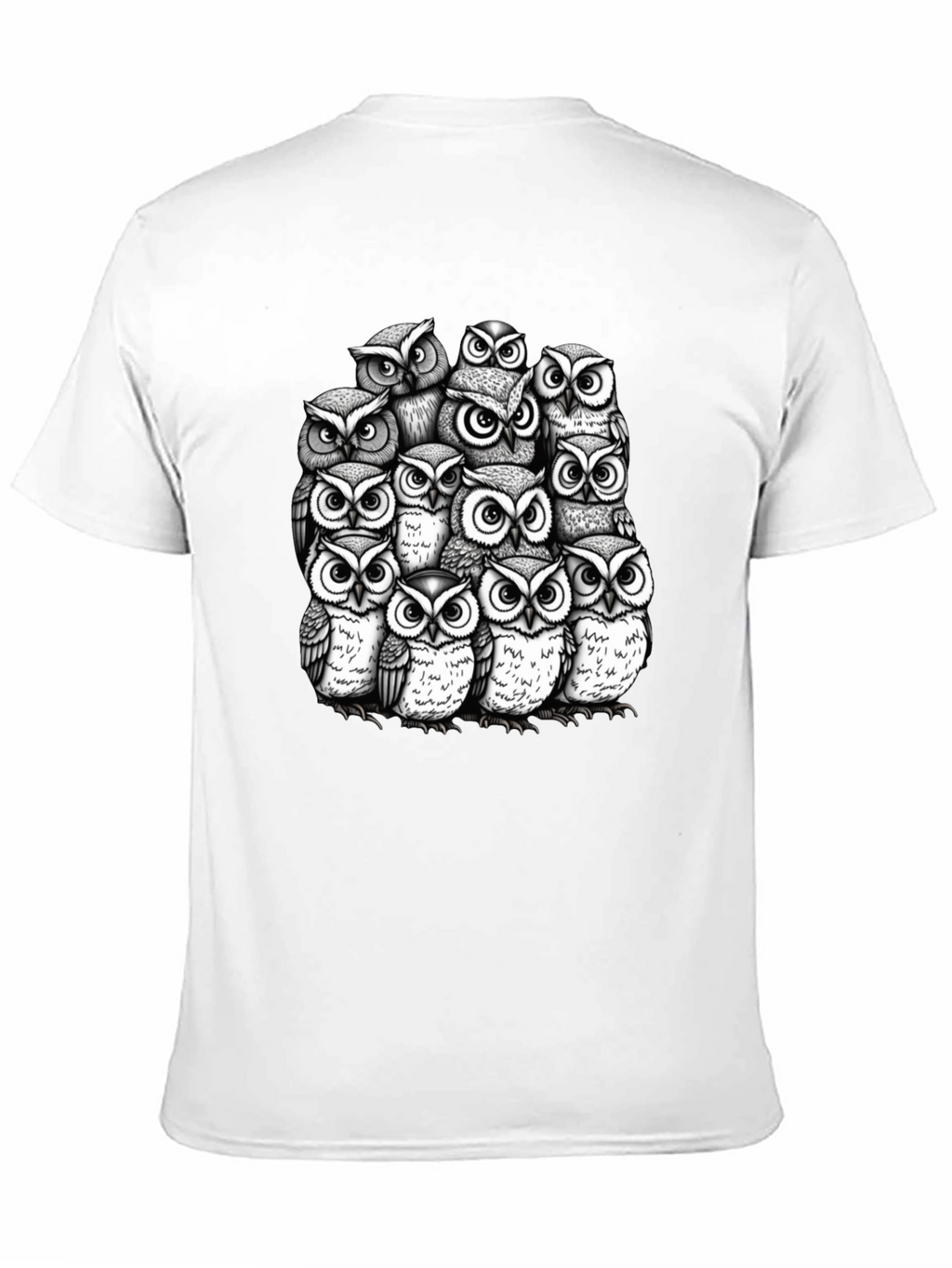Owl Crowd Graphic T-Shirt - Black Cotton Tee