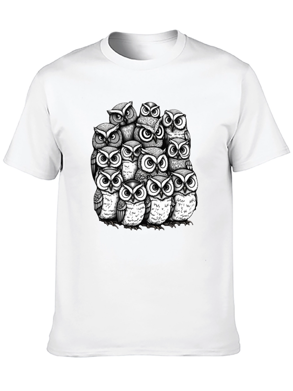 Owl Crowd Graphic T-Shirt - Black Cotton Tee