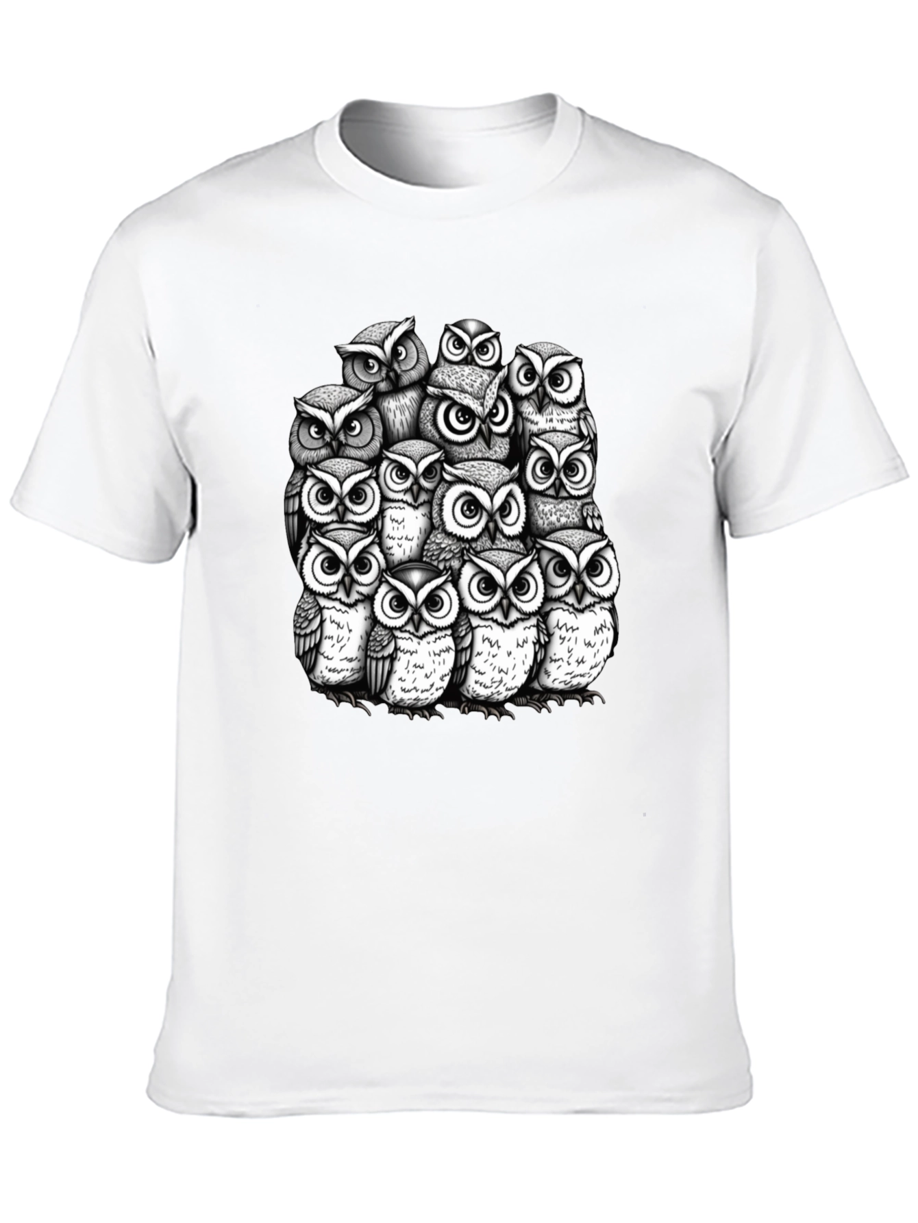 Owl Crowd Graphic T-Shirt - Black Cotton Tee