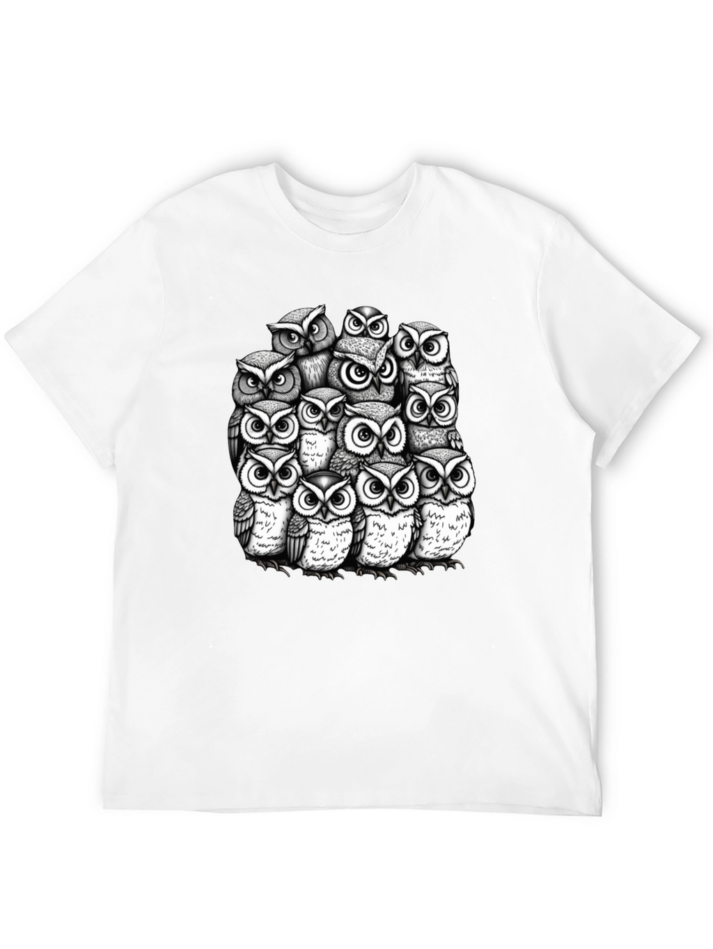 Owl Crowd Graphic T-Shirt - Black Cotton Tee