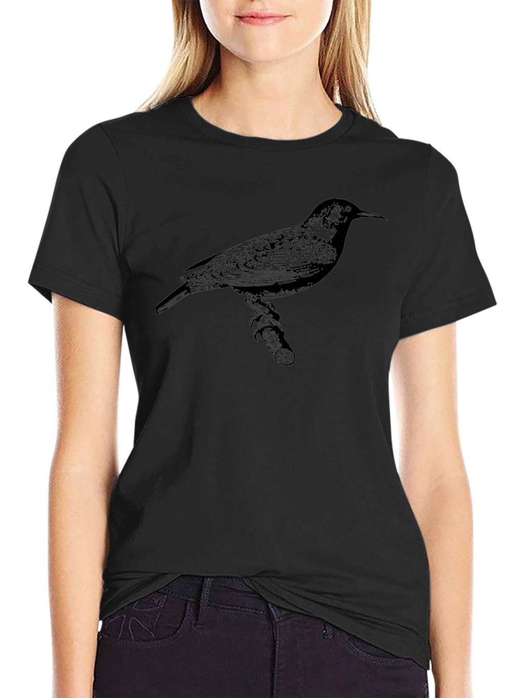 Bird Print Mens Black T-Shirt