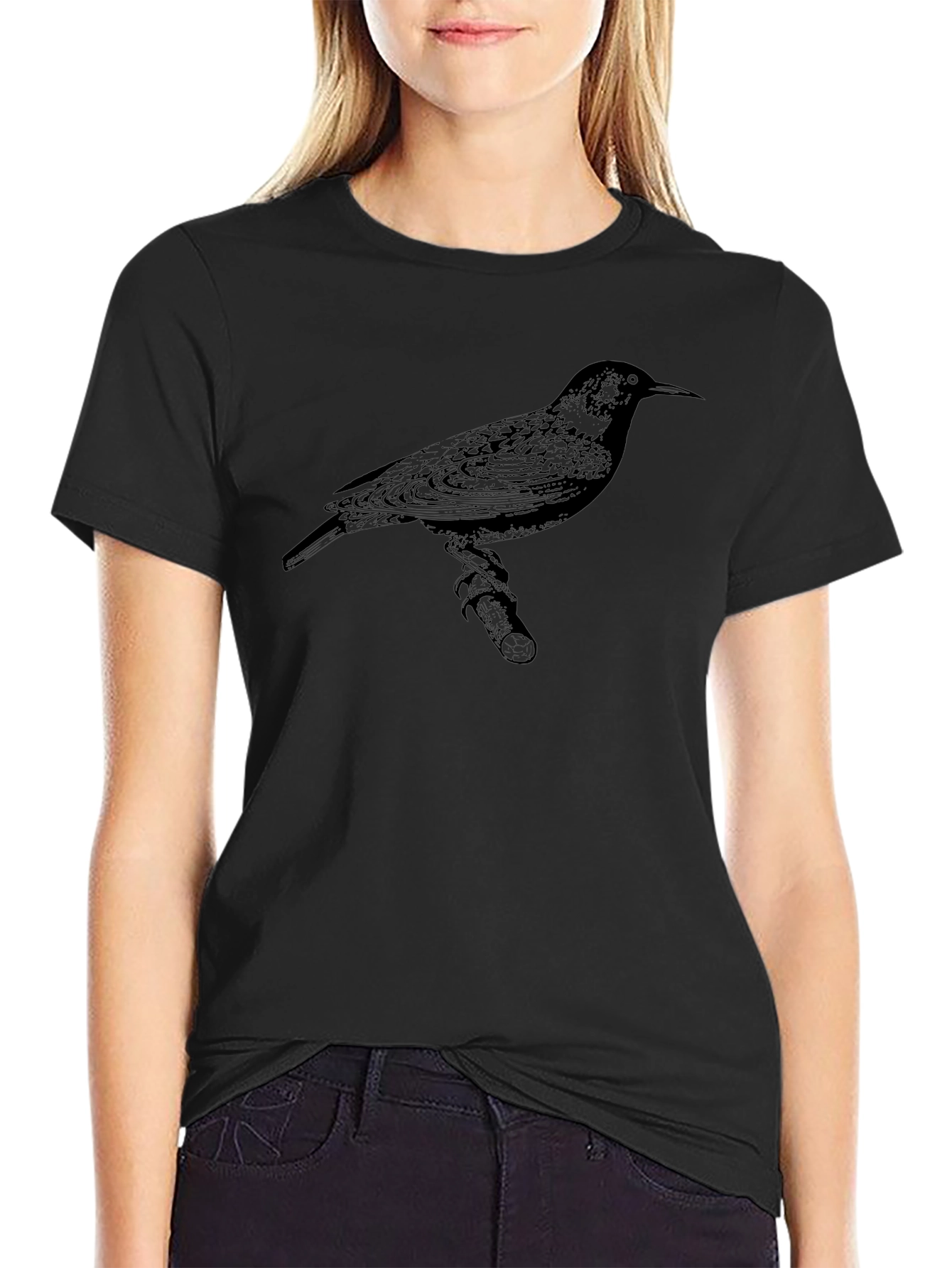 Bird Print Mens Black T-Shirt
