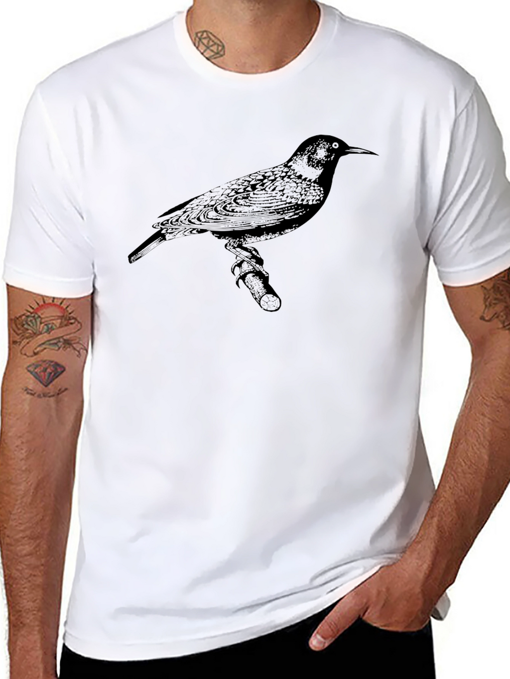 Bird Print Mens Black T-Shirt