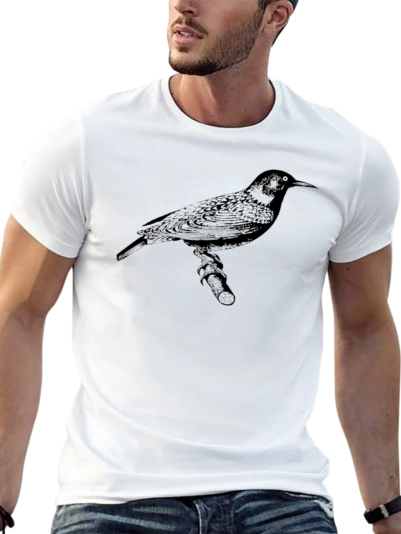 Bird Print Mens Black T-Shirt