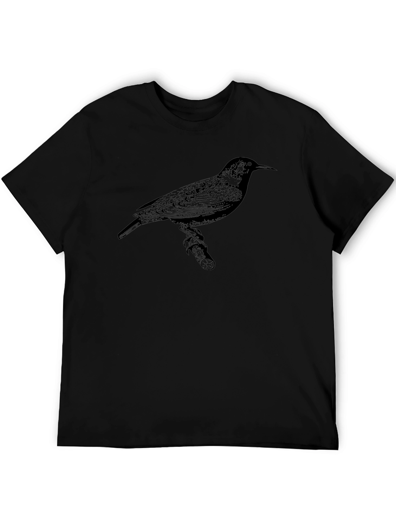Bird Print Mens Black T-Shirt