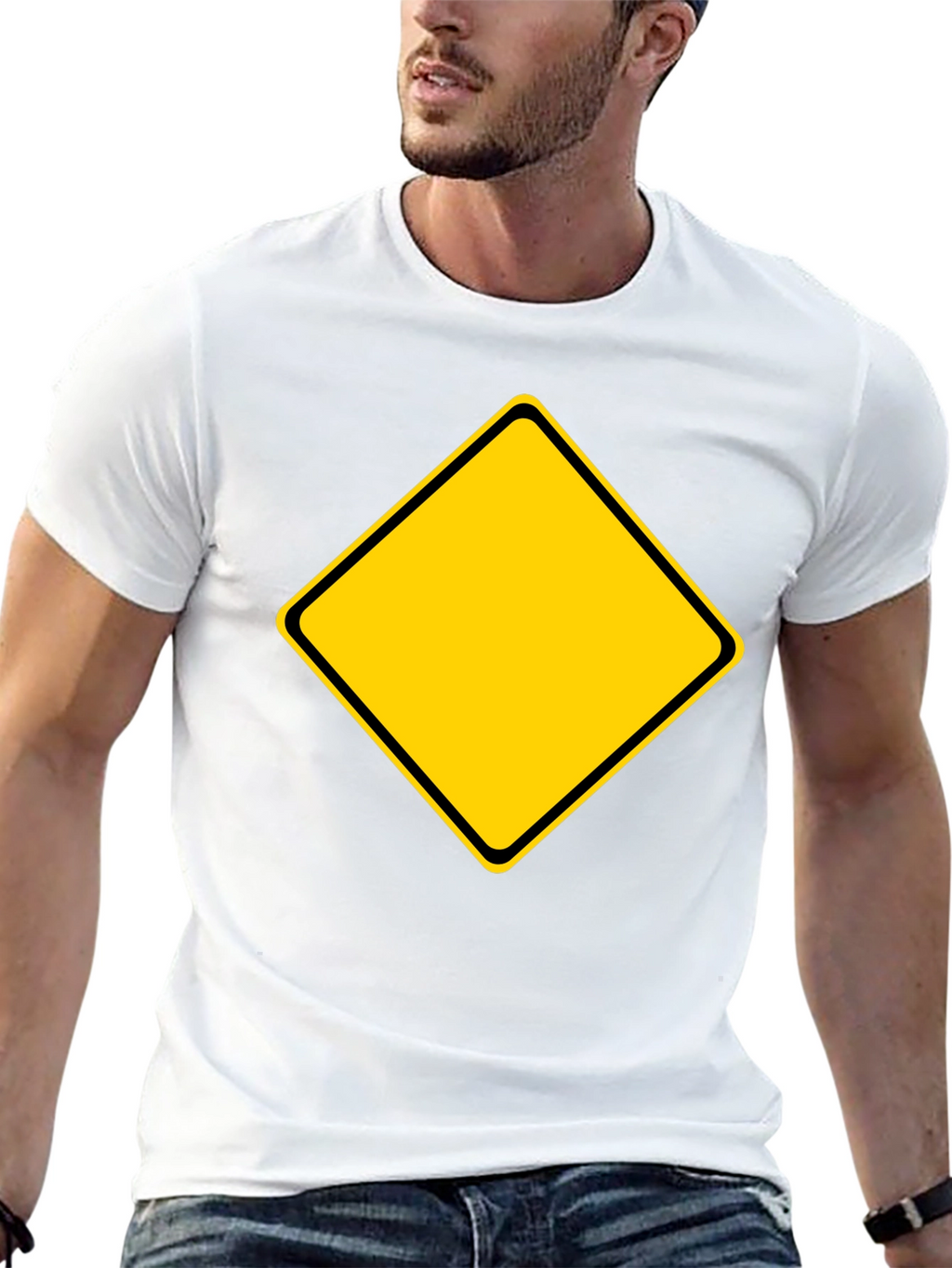 Mens Black T-Shirt with Yellow Diamond Graphic
