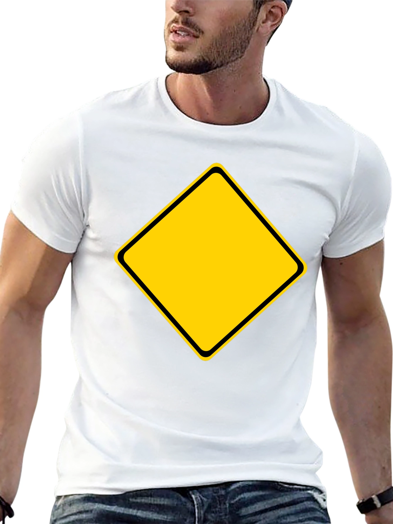 Mens Black T-Shirt with Yellow Diamond Graphic