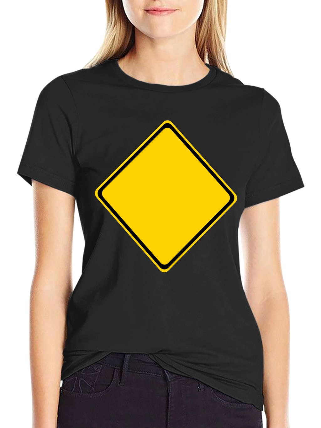 Mens Black T-Shirt with Yellow Diamond Graphic
