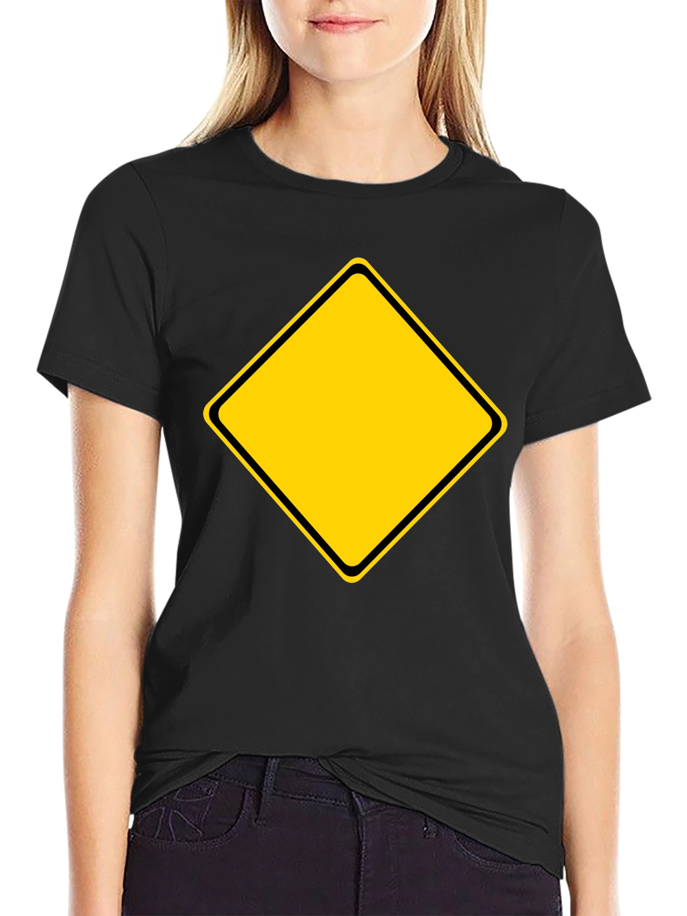 Mens Black T-Shirt with Yellow Diamond Graphic